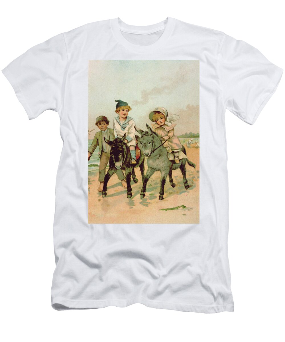 Children Riding Donkeys At the Seaside Harriet M Bennett T-Shirt