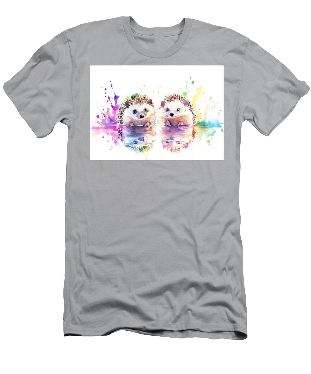 Colorful Animal Painting Two Cheerful Hedgehogs Adorable Hedgehog Art Giunia Sigworth T-Shirt