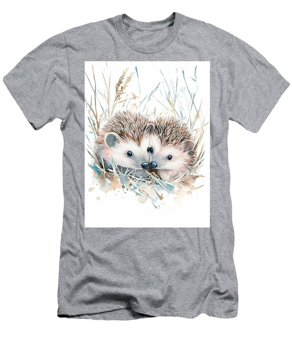 Cute Forest Creatures Two Baby Hedgehogs Rolling in the Grass with Spiky Brown Quills Adorable Hedge Henry George T-Shirt