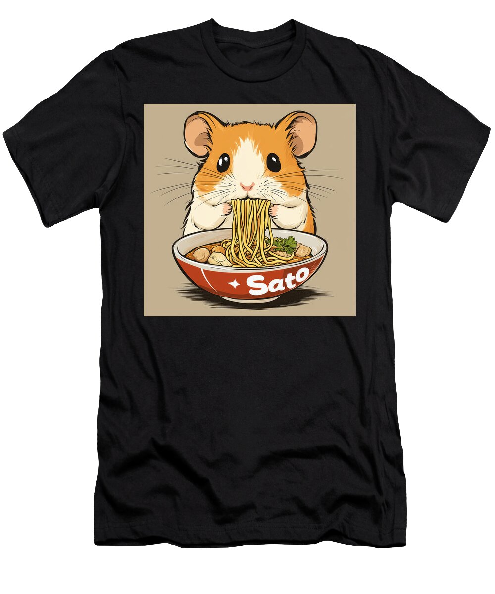 Cute Hamster Enjoying a Bowl of Ramen Noodles Maripe Emala T-Shirt