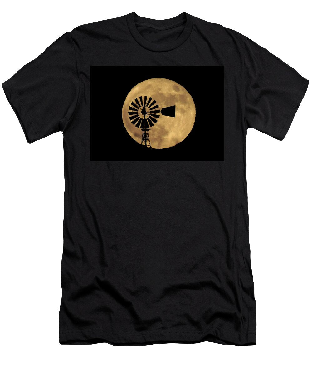 Full Moon Behind Windmill Dawn Key T-Shirt
