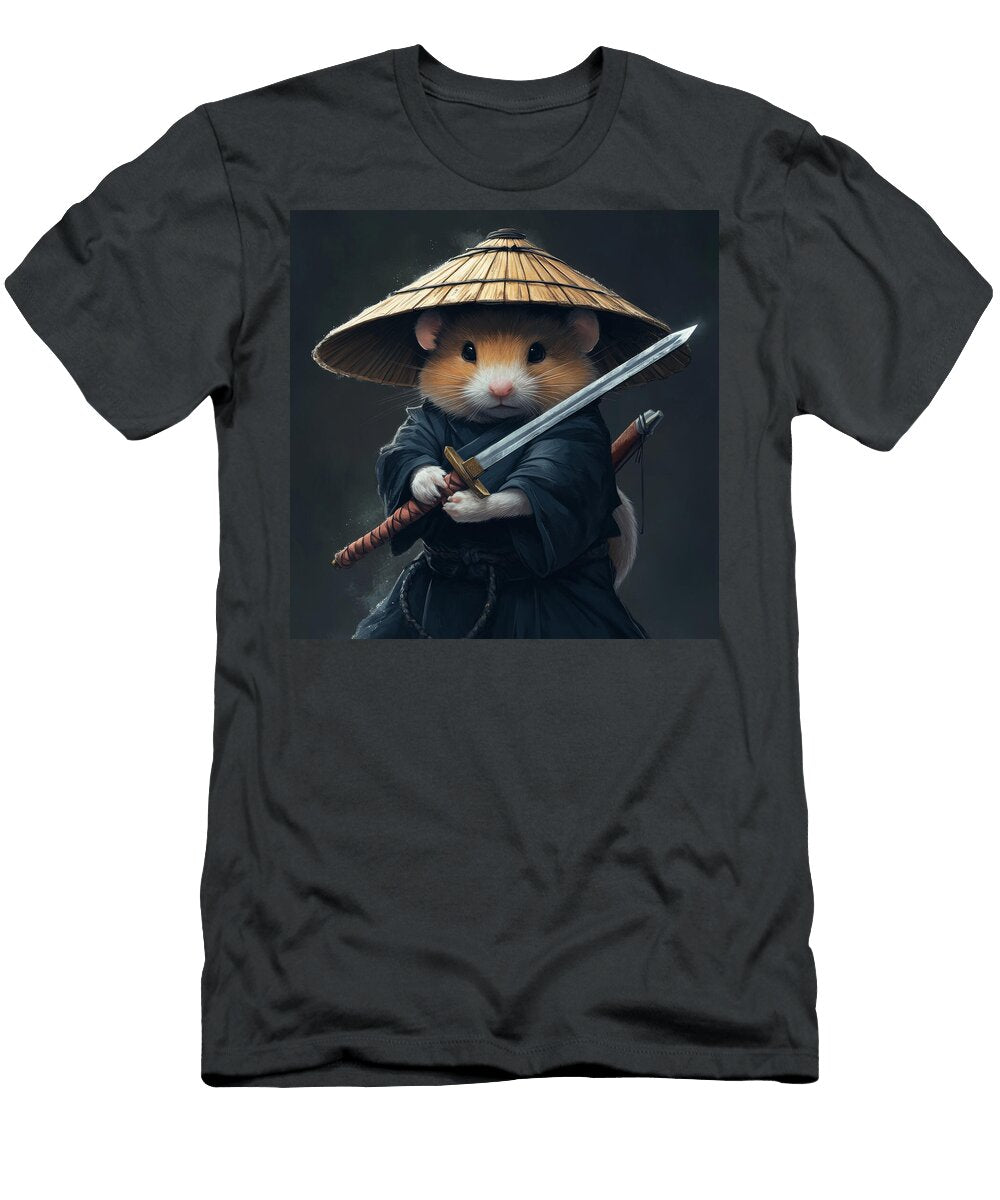 Hamster Samurai in a Straw Hat and Kimono Wielding a Katana Kestara Punim T-Shirt