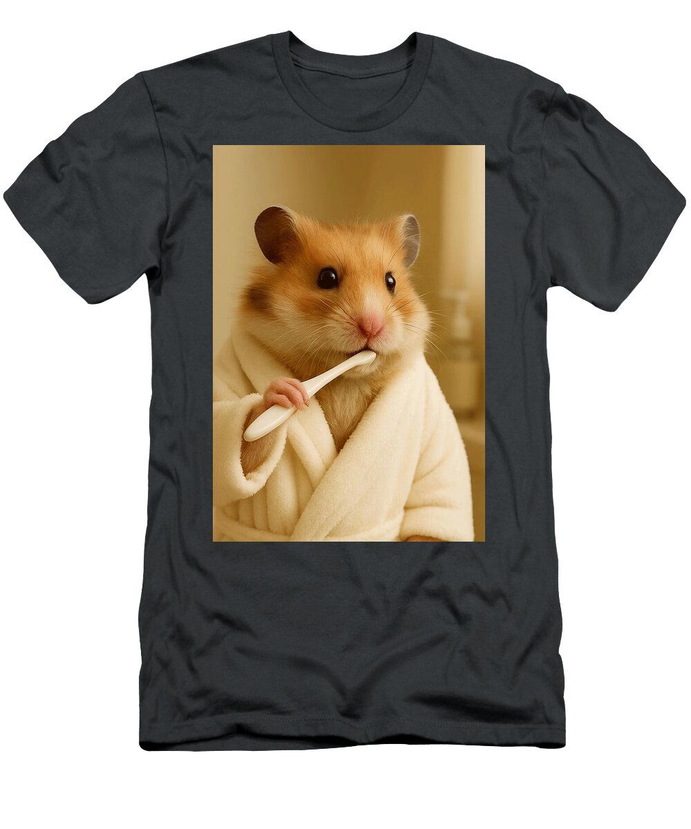 No 07 Funny Animals Bathroom Wall Art Collection Hamster in Bathrobe with Toothbrush Humorous Mounir Khalfouf T-Shirt
