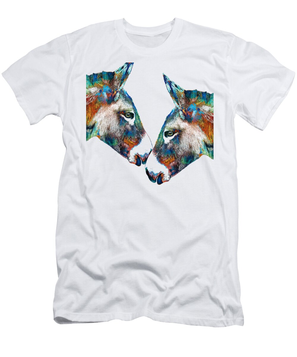 Twin Flames Colorful Donkey Art on White Sharon Cummings T-Shirt