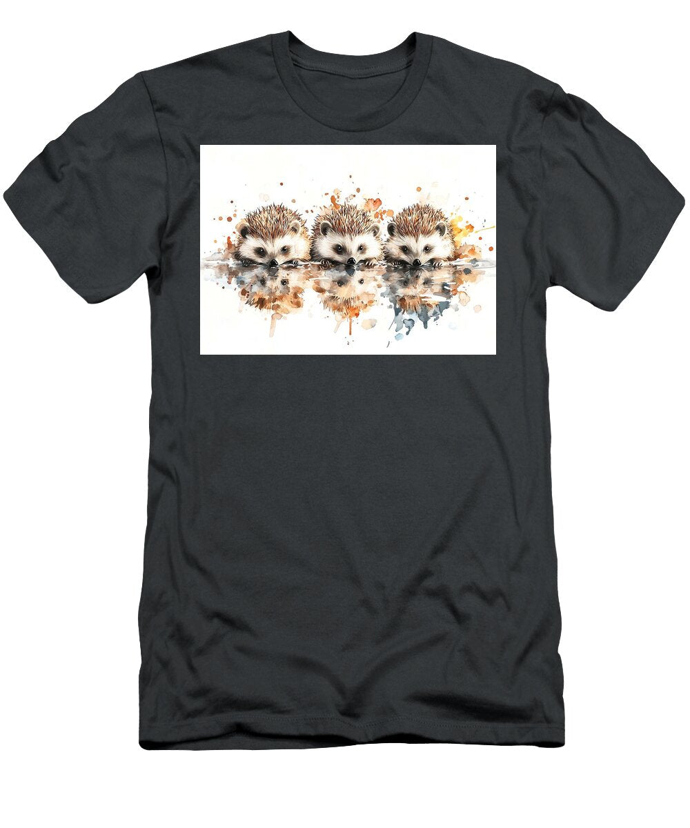 Watercolor Animal Art Three Shy Hedgehogs Cute Hedgehog Art Giunia Sigworth T-Shirt